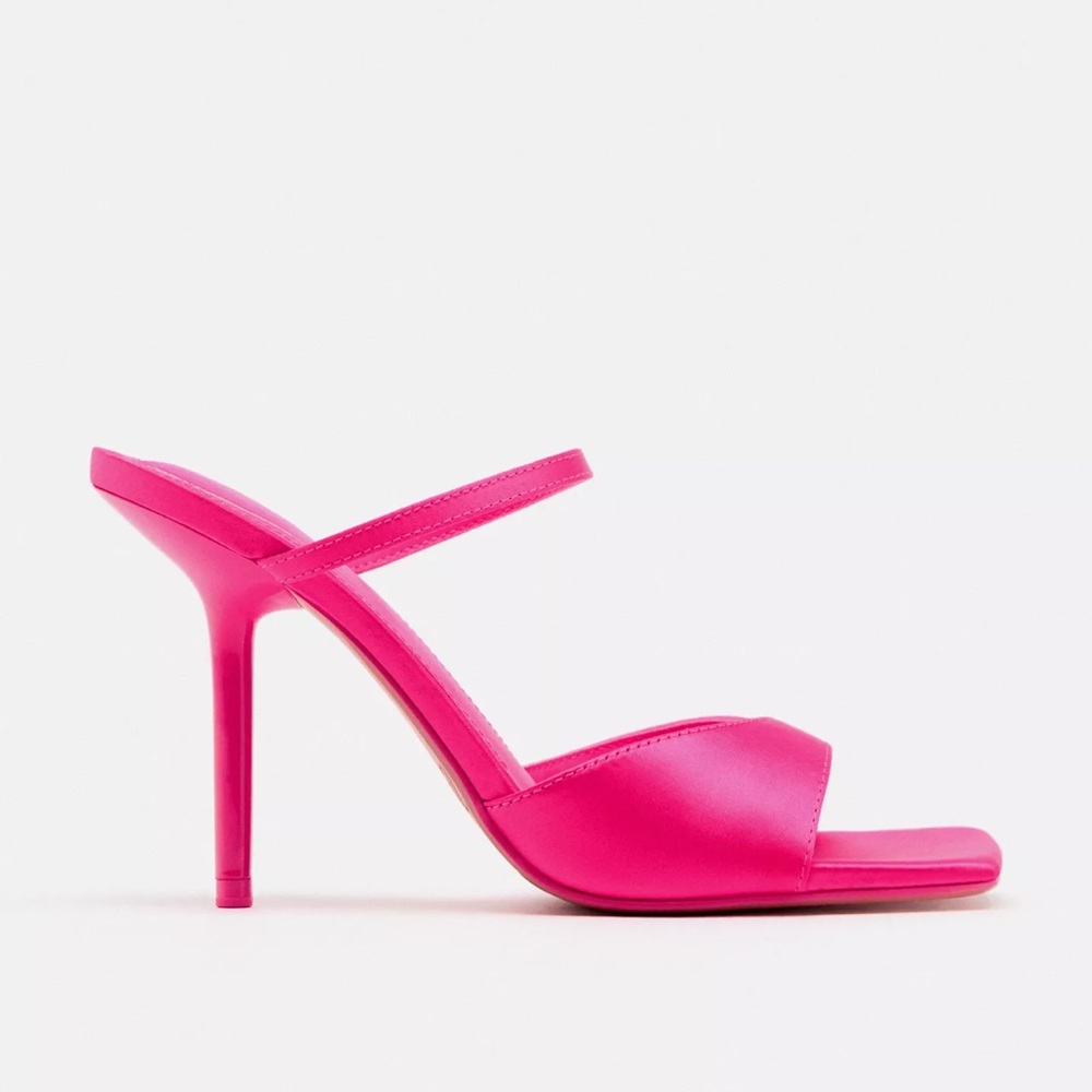 NWT Zara Fuchsia Pink Strapless Heeled Sandals Size 7.5 - Picture 1 of 7